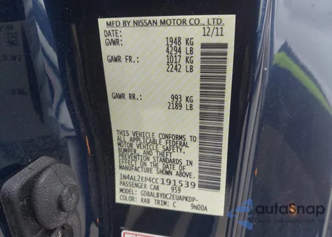 2012 Nissan Altima 2.5 S from USA, damaged, VIN 1N4AL2EP4CC191539